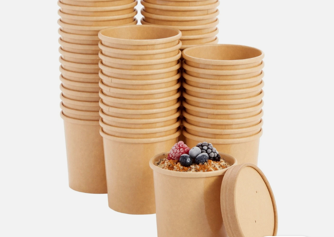 50-Pack 12 oz To Go Soup Containers with Lids, Disposable Paper Bowls (Brown)