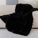 Fluffy Furry Black Faux Fur Throw Blanket for Couch Bed 50x60 Fuzzy Bubble Soft Blanket for Adults Gift Home Living Room Decorative Decor 860 GSM