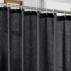 OWENIE Colin Black Fabric Extra Long Shower Curtain 96 Inch, Soft Cotton Cloth Linen Texture Shower Curtains for Bathroom with 12 Hooks, Hotel Spa Luxury, Machine Washable, Linen, 72x96 Inch