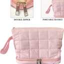 2 x Pink Puffy Puffer Makeup Bag for Purse Small Makeup Pouch Quilted Cosmetic Bag Cute Cotton Toiletry Pouch Bag for Women