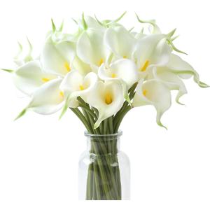 SITUMEIZI 24 PCS White Fake Flowers Artificial Calla Lily Silk Flowers Real Touch for Mother's Day Easter Home Kitchen Decor Wedding Bouquet Office Spring Decoration