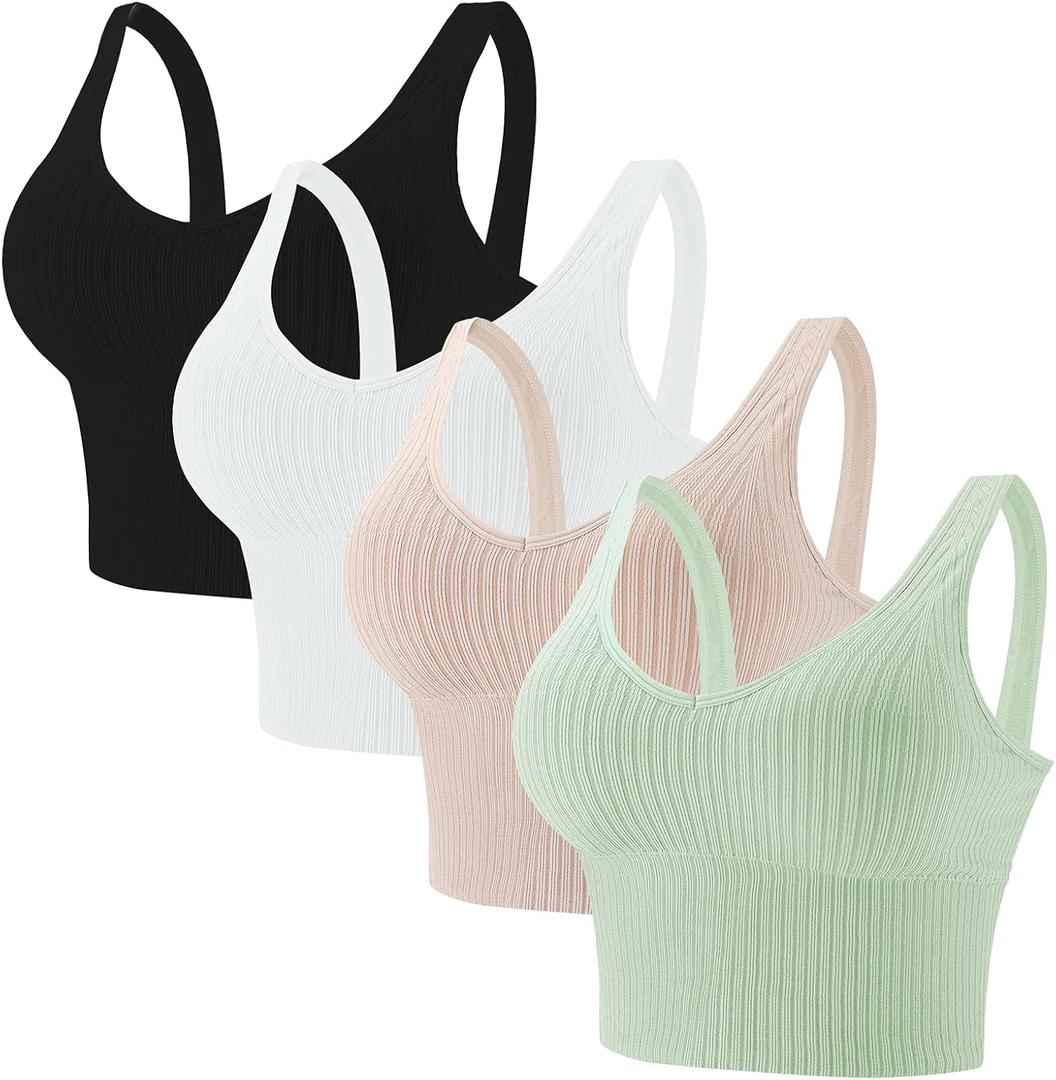 Eleplus 4 Pieces Comfy Cami Bras for Women Tank Crop Top with Built in Bra Yoga Longline Padded Lounge Bralette Pack