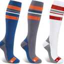 Compression Socks for Women & Men 3 Pairs 20-30mmHg Nurses,Pregnancy,Travel,Holiday (Large-X-Large, Blue+grey+white)