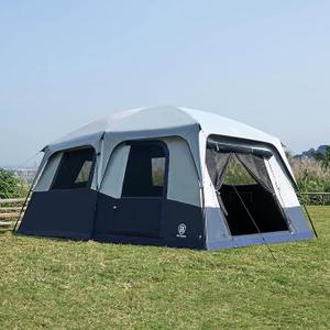 EVER ADVANCED 10 Person Camping Blackout Design Tent, Multi Room Tent for Family, Large Tents with Rainfly and Carry Bag, 2 Doors, Water-Resistant, 14ft x 10ft x 84in