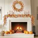 Fall Decor, Fall Garland, 6FT Autumn Eucalyptus Leaves Pumpkin Harvest Festival Thanksgiving Christmas Hanging Garlands for Home Wedding Mantle Indoor Window Wall Arch Background Decoration