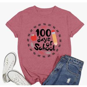 100 Days of School Shirts for Women Teacher School Days T-Shirt Happy 100th Day Teachers Tee Tops XL
