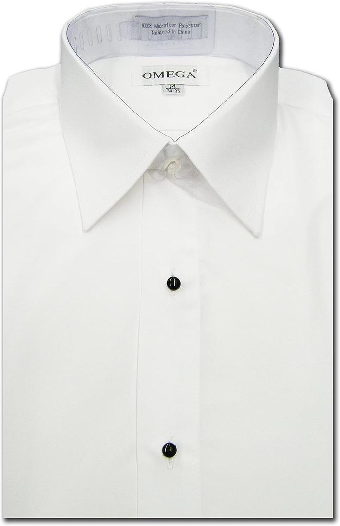 Men's Microfiber Tuxedo Dress Shirt Laydown Collar, Non Pleat (14.5" Neck 33" Sleeve, White) S