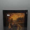Spooky Halloween Cottage Framed Canvas Wall Art – Cute Ghost, Pumpkin Wagon & Autumn Countryside Painting, 19.7"L x 19.7"W