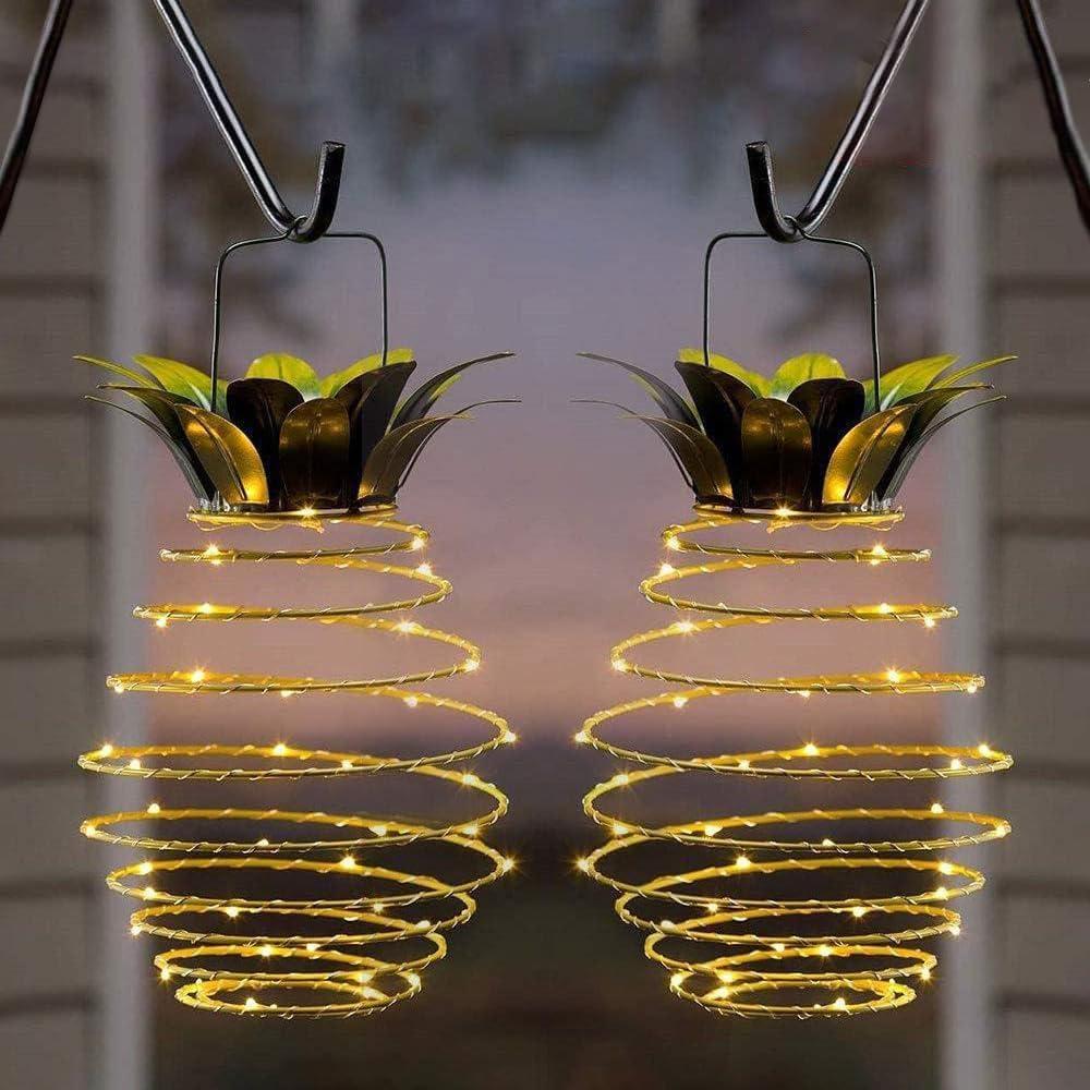 JHPGEOE 2 Pack Outdoor Solar Hanging Lantern Lights - 60LED Waterproof Solar Pineapple Light Outdoor for Garden,Yard Porch Lawn Backyard Landscape Pathway Patio Outside Gardening