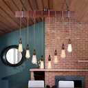 Farmhouse Pendant Lights Kitchen Island, Kitchen Light Fixtures, Rustic Dining Room Light Fixture with 8 E26 Bulb Sockets, Black Metal and Wood Beam Ceiling Pendant Light Fixtures, Hanging Lights