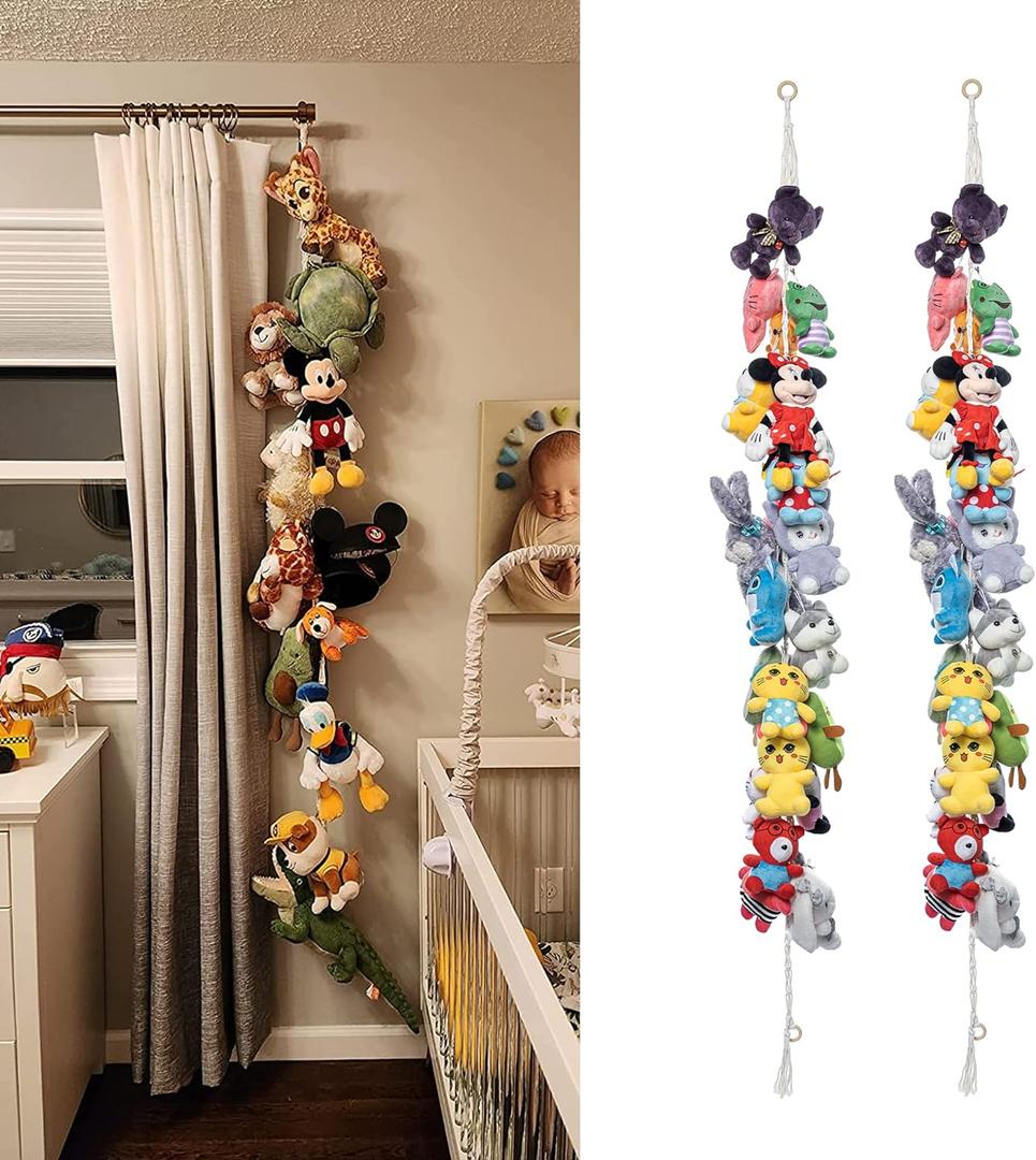 80" 2 Pack Cotton Hanging Storage Chain for Stuffed Animals Storage with 40 Metal Clips Stuffed Animal Organizer Chain for Wall Corner Nursery Play Room (Multicolor)