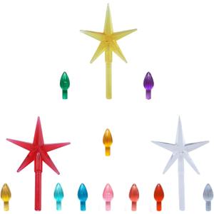 Ceramic Christmas Tree Replacement Lights Bulbs - Multicolor Plastic Medium Twist Light Ornaments, Mini Vintage Flame Shape Artcraft Ornaments Sets, 105 PC Bulbs Plus 3 Star Topper