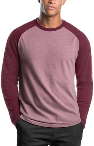 Zengjo Raglan Shirt Men Long Sleeve Colorblock Baseball Tee Casual Knit Jersey Top (Heather Maroon/ Burgundy, L)