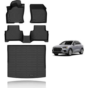 KELCSEECS Floor Mats & Cargo Liner Custom for Audi Q3 2025 2024 2023 2022 2021 2020 2019 Car Mats Automotive Cargo Mat Floor Liners Trunk Mat Q3 All Weather Floor Mats Trunk Liner Black