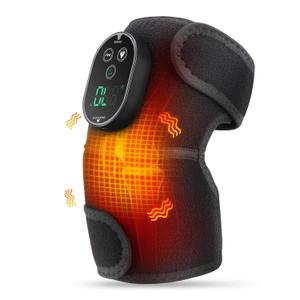 Cordless Heated Knee Massager with Vibration, FSA Eligible HSA, Heated Knee Brace Wrap Heating Shoulder Brace Support Wrap for Knee Elbow, Heating Pad with 6 Heating Levels, 3 Massage Modes&Timer (Black)