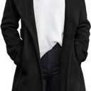Fazortev Women's Winter Pea Coat Big Lapel Open Front Long Jackets Belted With Pockets (Black) XL