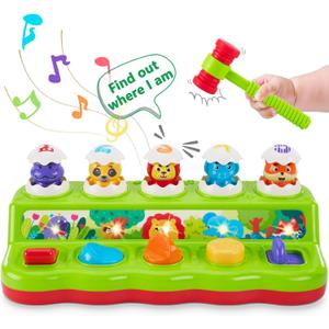 1 Year Old Toys for Boys Girls Birthday Gift, Cause and Effect Animal Pop Up Toy with Music and Light for Toddlers 1-3, Preschool Learning Educational Toys Valentines Easter Gifts for babies 12 months