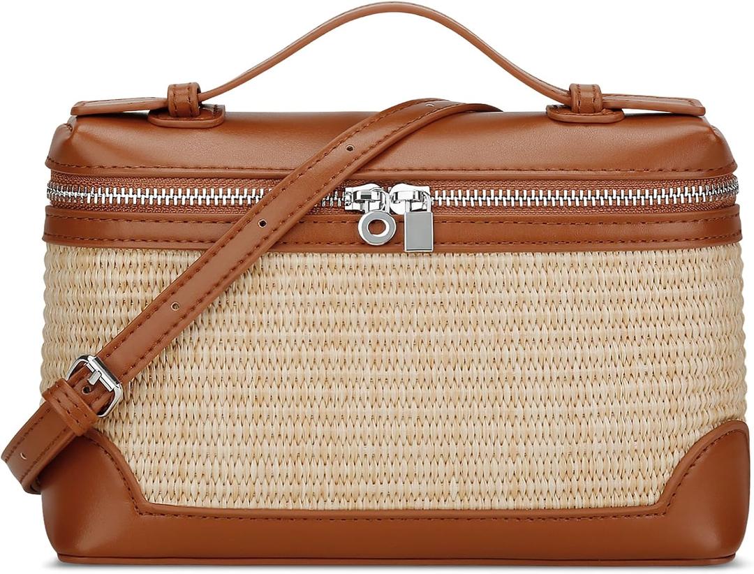 KKXIU Straw Crossbody Bags for Women,Top Handle Beach Bag & Clutch Raffia Summer Purse Shoulder Handbags with Adjustable Belt
