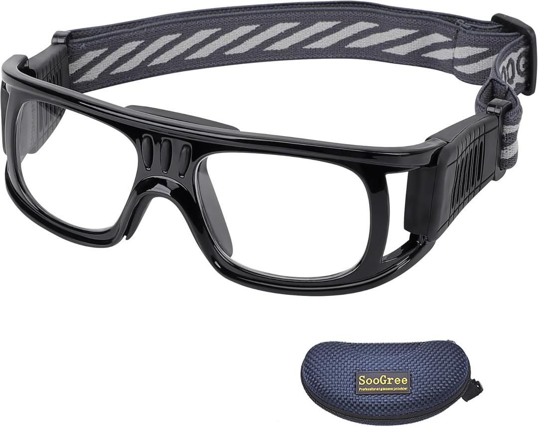 Professional Sports Goggles Glasses Men Women Racquetball Basketball Football Sport Eyewear Protective Glasses Anti-fog Shock Collision Lens Replaceable (Black Frame Black Pad)