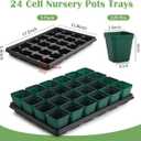 RooTrimmer 2.8 inch (7CM) Square Nursery Pots 120pcs (Green) and 24 Cell Nursery Pots Trays 5 Pack, Plastic Seedling Starter Tray with Drain Holes for Carrying and Holding Plant Pot(17"x11"x1.6")
