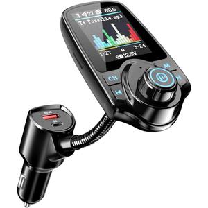 Nulaxy [2026 KM18 Upgraded Version] 1.8" Color Screen 48W Bluetooth 5.4 Car Adapter, Dual Fast Charging Ports [PD 30W & QC3.0 18W] Wireless Radio FM Transmitter, Hands-Free Call, 7 EQ Modes, Black