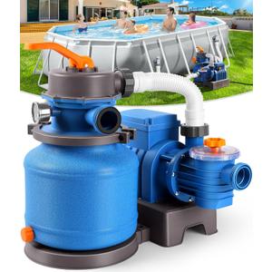 2500 GPH Sand Filter Pump for Above Ground Pools, Pool Pumps Above Ground with 24H Automatic Timer, 6-Way Valve, Efficient Circulation &Filtration Pool Sand Pump, Up to 12000 Gallons-Tangerine | 24H Automatic Timer, 6-Way Valve