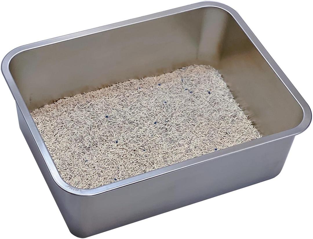 KUNWU Stainless Steel Pet Litter Box 28"x20"x6" for Cat, Dog & Rabbit, Corrosion Resistant Easy Clean No Residue Build Up Never Absorbs Odor Stains Rusts Durable Pan (XXL (28"x20"), 6" Deep)