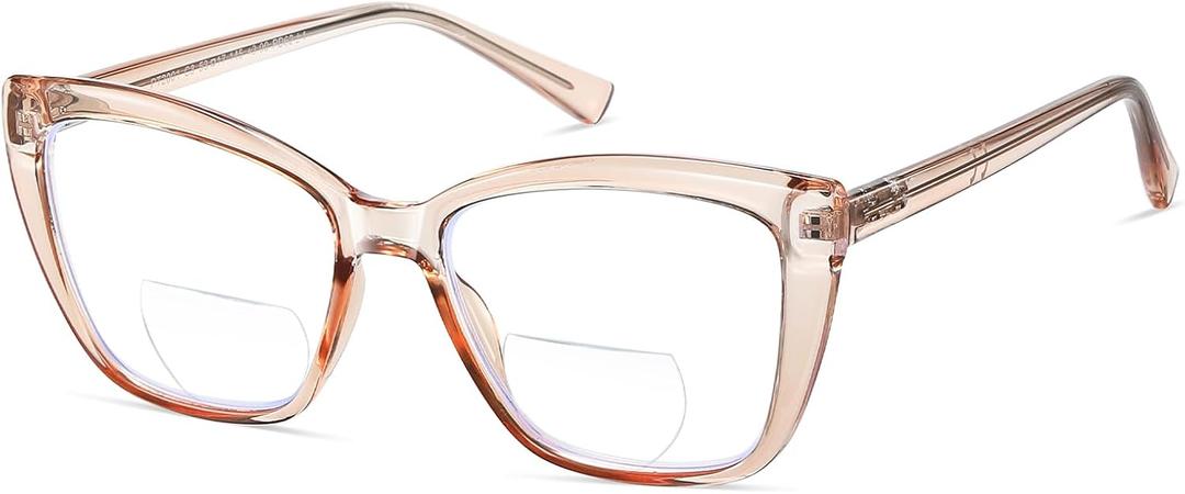 Bifocal Reading Glasses Women Cat Eye Oversized Blue Light Blocking Computer Readers Designer Clear Top Eyewear PT2001