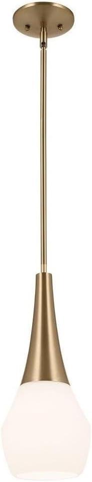 Kichler Deela Single Pendant Light Fixture for Kitchen Island with Satin Etched Cased Opal Glass in Champagne Bronze, Modern Hanging Lamp (7" x 17"), 52529CPZ, Medium