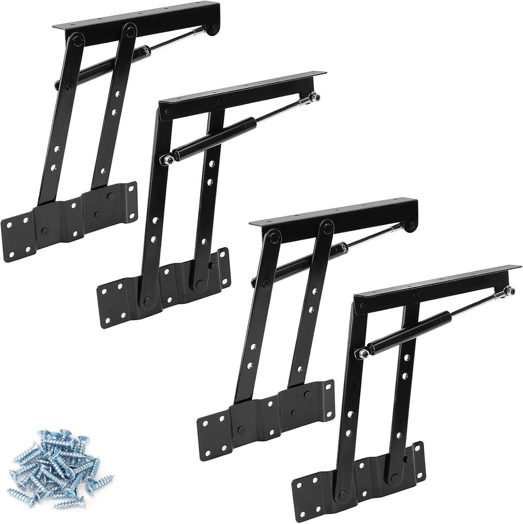 2 Pair 50kg/100lbs Folding Lift up Top Table, Gas Hydraulic Hinge Hardware, Lifting Frame Desk Mechanism Spring Hinge Bracket with 60 Screws, Tea Coffee Table Furniture Accessories