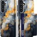 Compatible with Samsung Galaxy S24 Plus & S25 Plus Case Cute with Card Holder/Slim Slot Wallet Phone Case for S24+ & S25+ / Grey Yellow Marble Natural Stone Swirls Painting
