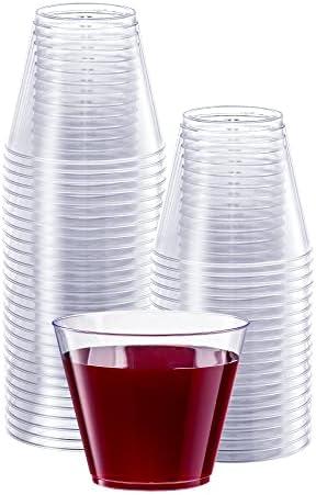 SETUP Clear Hard Plastic Cups/Tumblers [9 oz. Squat - 100 Count] Small Disposable Party Cocktail Glasses