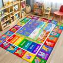 5x7 Kids Rug for Classroom & Playroom - ABC Alphabet Educational Area Rug with Animals Numbers & Colors - Non-Slip Carpet Playmat for Nursery Preschool Elementary