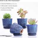 Gepege Succulent Pots, 4 Inch Small Indoor Ceramic Planter Pot with Drainage Holes and Saucers for Plants- Blue - Set of 4