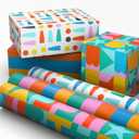 Hallmark Birthday Wrapping Paper Mini Rolls, 3-Pack (Rainbow Block Letters, Stripes, Exclamation Points) for Birthdays, Graduations, Celebrations, Any Occasion - 45 Sq. Ft. Total