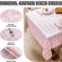 Checkered Tablecloth Rectangle Cotton Linen Gingham Table Cloth with Tassel Washable Wrinkle Free Heavy Duty Buffalo Plaid Table Cover for Dining/Party/Picnic (Pink, 55" x 102" (Rectangular))