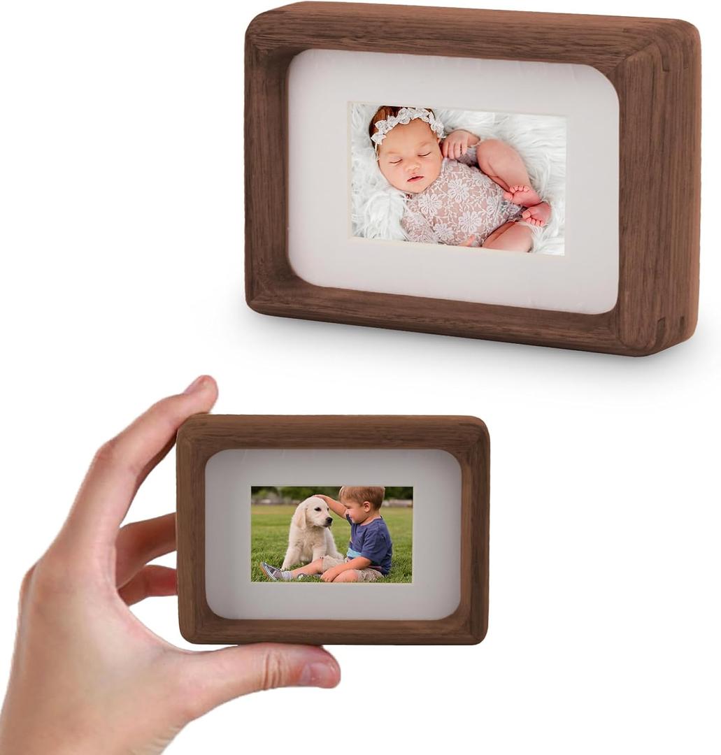 2x3 Picture Frame with 1x2 Mat - Natural Walnut Wood Mini Rustic Frame, Wall & Tabletop Display for Baby & Pet Photos (2x3,Walnut)