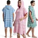 Twistover 3 Pcs Large Turkish Towel Poncho Cotton Surf Poncho 47 x 71 Inch Hooded Changing Towels Wearable Beach Towel Swim Robe with Pocket for Adult Men Women Summer Beach Pool (Blue, Mint, Pink)