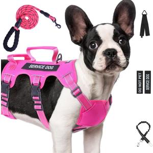 Escape Proof Dog Harness for Large Medium Sized Dogs Six Point Adjustable, Service Dog Vest Harness and Leash Set, No Pull Dogs Harnesses with Handle, Medium Dog Harnesses for Walking (Pink, Medium)