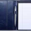 Leather Junior Padfolio for Men & Women with Pen Loop, Italian Calfskin, Business Portfolio Notebook Folder (Antiqued Blue)
