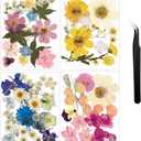 Nuanchu Pressed Flowers Bulk Dried Flower for Crafts, Dried Wildflowers Leave Natural with Tweezer for Resin Mold Scrapbooking Nail Soap Making DIY (Watercolor Style,Romantic Color)