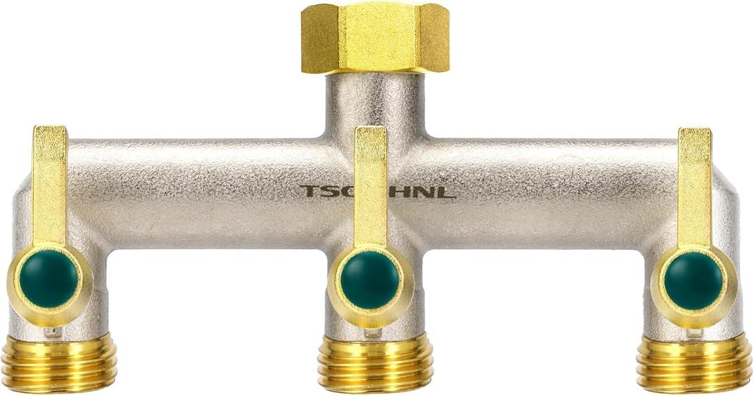 Garden Hose Splitter, 3-Way Faucet Diverter with 3 Extended Metal Handles, Outdoor Hose Splitter, Heavy Duty Brass Nickel Plated, GHT 3/4-Inch Heavy Duty Hex Female Inlet and 3/4-Inch Male Outlet