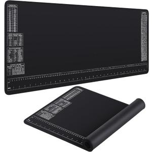 2 Pcs Neoprene Mat with Ruler and Reference Charts Neoprene Rubber Sheet Black Workbench Mat Gaming Table Cover for Protects Work Surface, 36.2 x 16 Inch