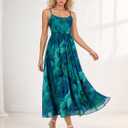 Womens Floral Spaghetti Strap Maxi Dress Sheer Flowy A Line Dress (M)