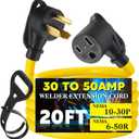 Tellegloww 20FT 30 Amp to 50 Amp Welder Adapter Cord Compatible with NEMA 1030P to 650R Extension Cord, 3 Prong Dryer to Welder Plug Adapter for Welding Machine EV Charger, STW 10 AWG/3C, ETL Listed