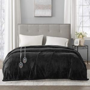 Beautyrest - BR54-0910 Heated Plush Elect Electric Blanket with 20 Heat Level Setting Controllers Equip with Secure Comfort Technology and 10 Hours Auto Shut Off, King: 90x100, Black
