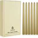 New Burning Formula Unscented Dripless 10-Inch Taper Candles Set of 12 - Gold, for Wedding, Dinner - Smokeless, Long Burning - Hand Poured, Colored Tall Candlesticks - Oro