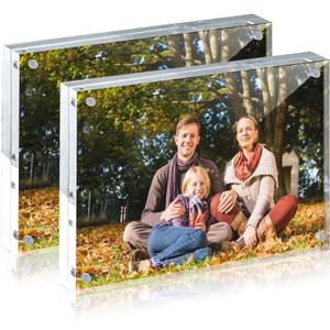 JOHOUSE 2 Pack 4 x 6 Acrylic Picture Frames, Double Sided Magnetic Photo Frames Self Standing Frameless Transparent for Desktop Display Gifts for Women