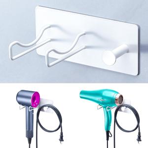 Hair Dryer Holder Wall Mounted, Universal Blow Dryer Holder, Hairdryer Storage Hanger with Plug&Cord Hook, Adhesive Hair Tool Organizer for Bathroom, White