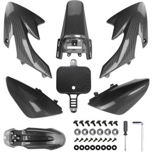 PRO BAT 7 PCs Carbon Fibre Plastic Fairing Fender Kit 125cc Dirt Pit Bike CRF 50 CRF50 Apollo Black